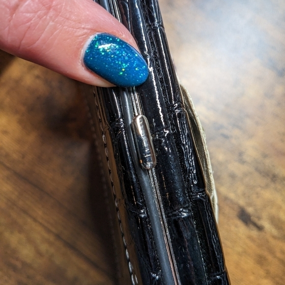 ALLIGATOR SNAP WALLET ~1995 Rhinestone Flower Faux Alligator Skin Wallet - Picture 9 of 10